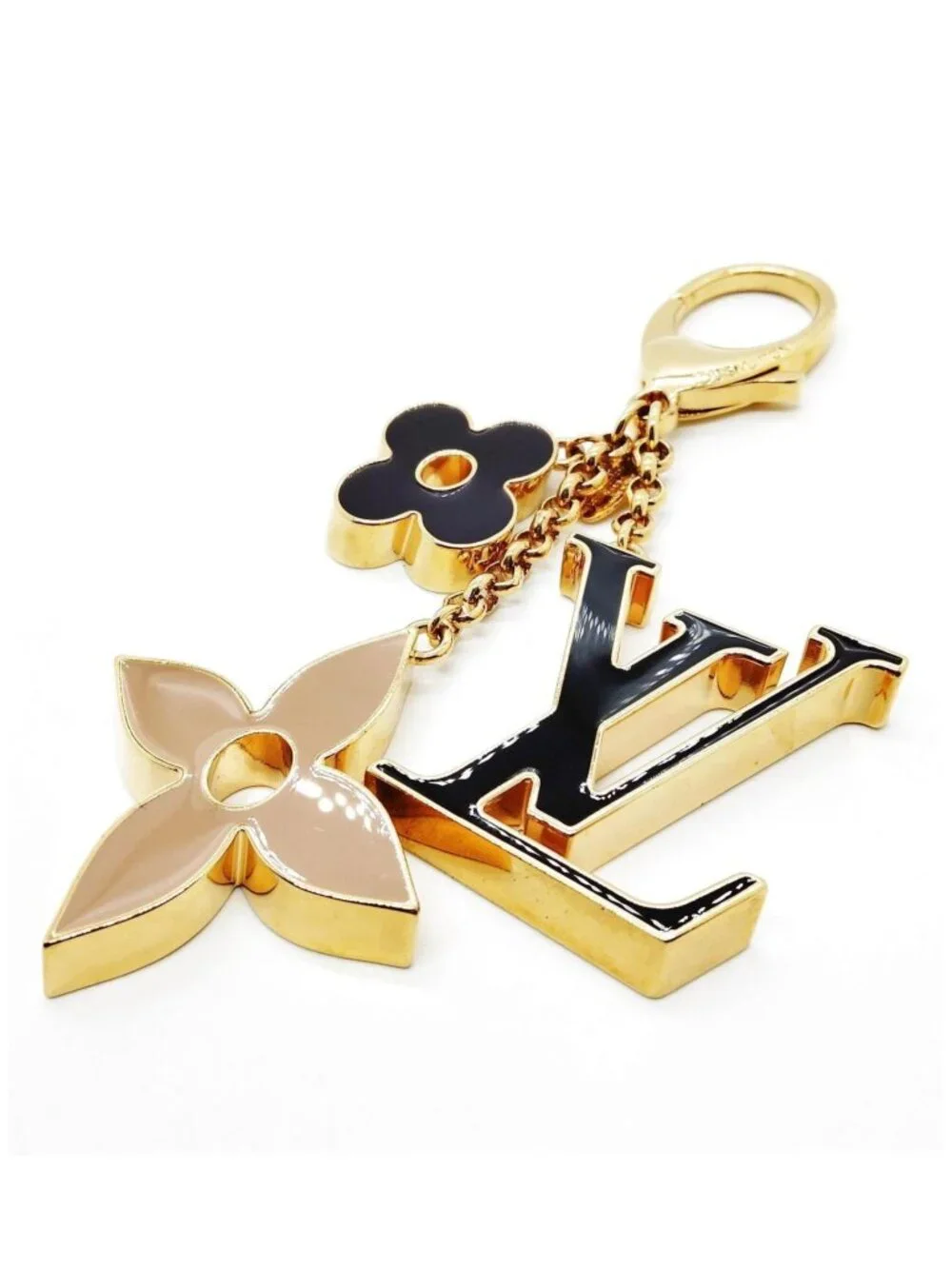 Authnetic Louis Vuitton LV Fleur Bag Charm & Key Holder Gold Tone